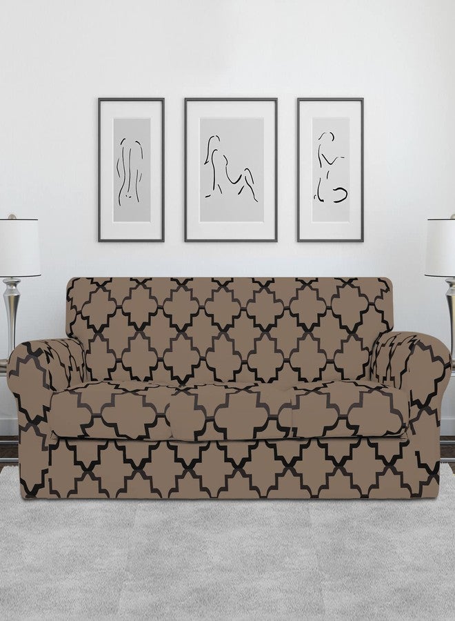 Easy-Going Print 4 Pieces Stretch Soft Couch Cover for Dogs - Washable Sofa Slipcover for 3 Separate Cushion Couch - Elastic Furniture Protector for Pets, Kids (Sofa,Quatrefoil/Camel) - Image 2