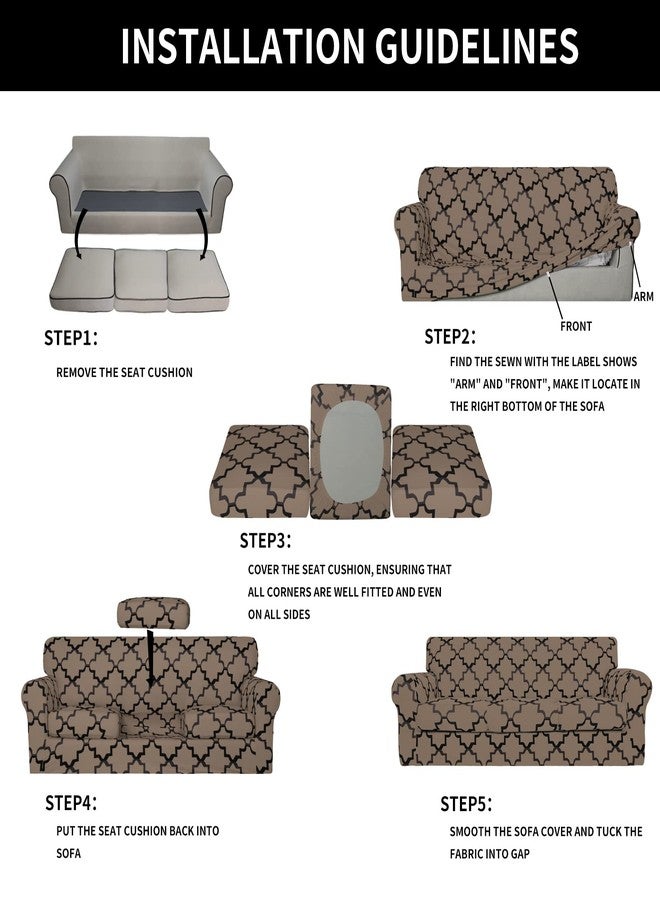 Easy-Going Print 4 Pieces Stretch Soft Couch Cover for Dogs - Washable Sofa Slipcover for 3 Separate Cushion Couch - Elastic Furniture Protector for Pets, Kids (Sofa,Quatrefoil/Camel) - Image 5