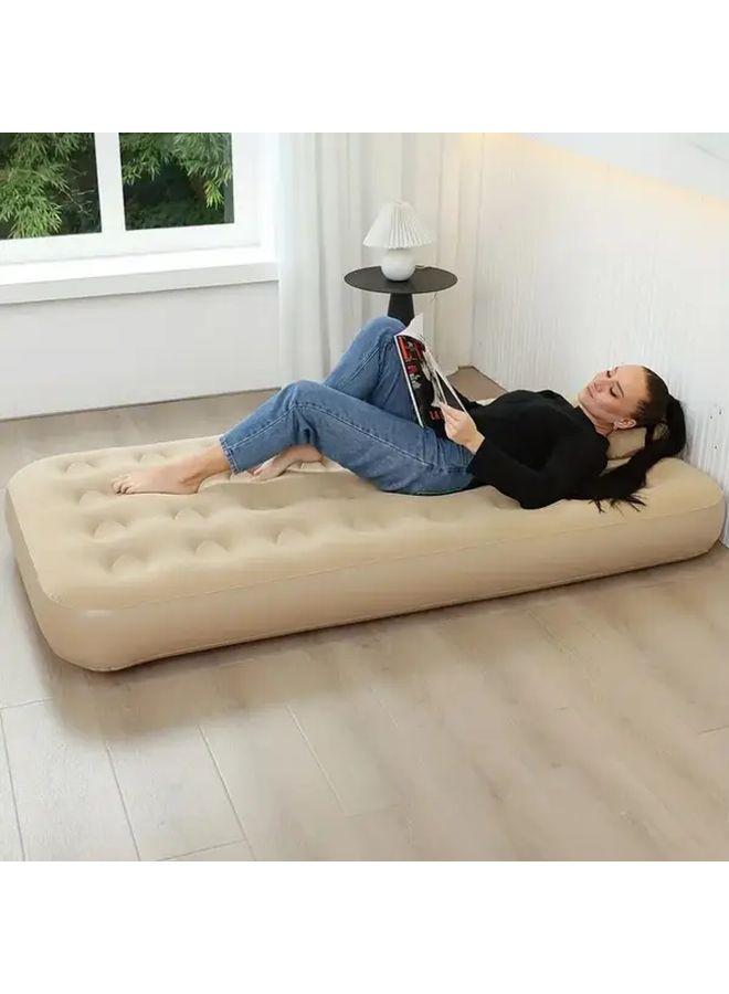 Beige Inflatable Air Mattress Portable PVC Camping Mat for Family Gatherings Office Naps 35 43 Inch by 82 68 Inch Hand Pull Pump Not Included - Image 5