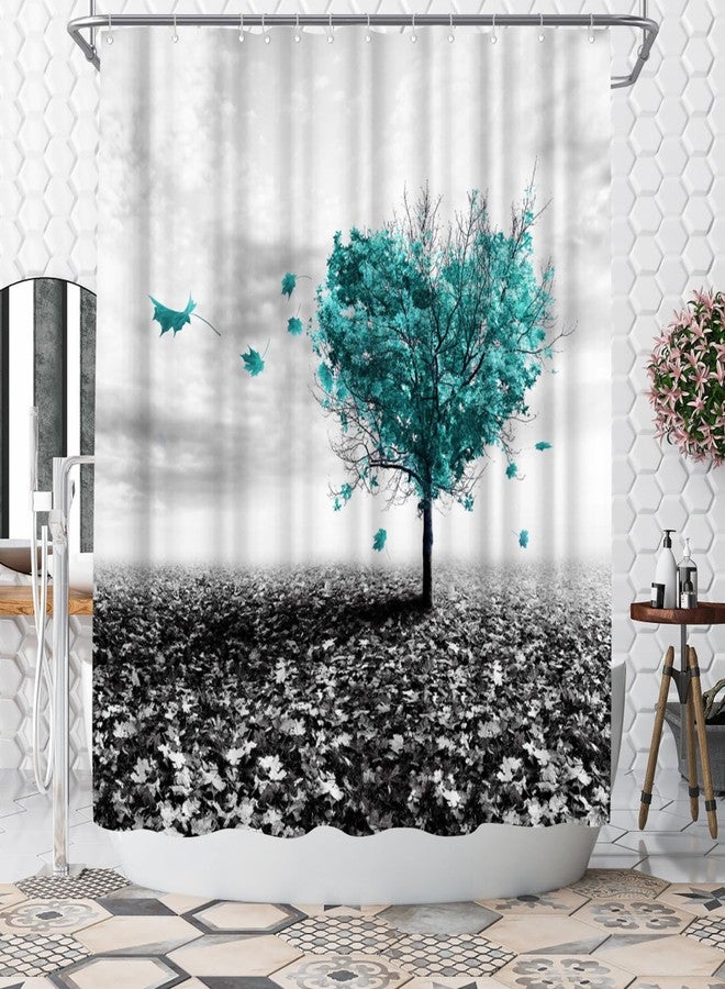 WELMECO Tree Shower Curtain Nature Heart Shaped Tree Shower Curtain 72x72inch Polyester Fabric Bathroom Decor (Teal) - Image 1