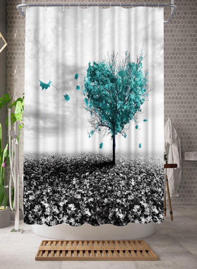 WELMECO Tree Shower Curtain Nature Heart Shaped Tree Shower Curtain 72x72inch Polyester Fabric Bathroom Decor (Teal) - Image 2