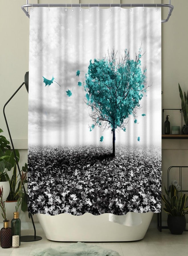 WELMECO Tree Shower Curtain Nature Heart Shaped Tree Shower Curtain 72x72inch Polyester Fabric Bathroom Decor (Teal) - Image 3