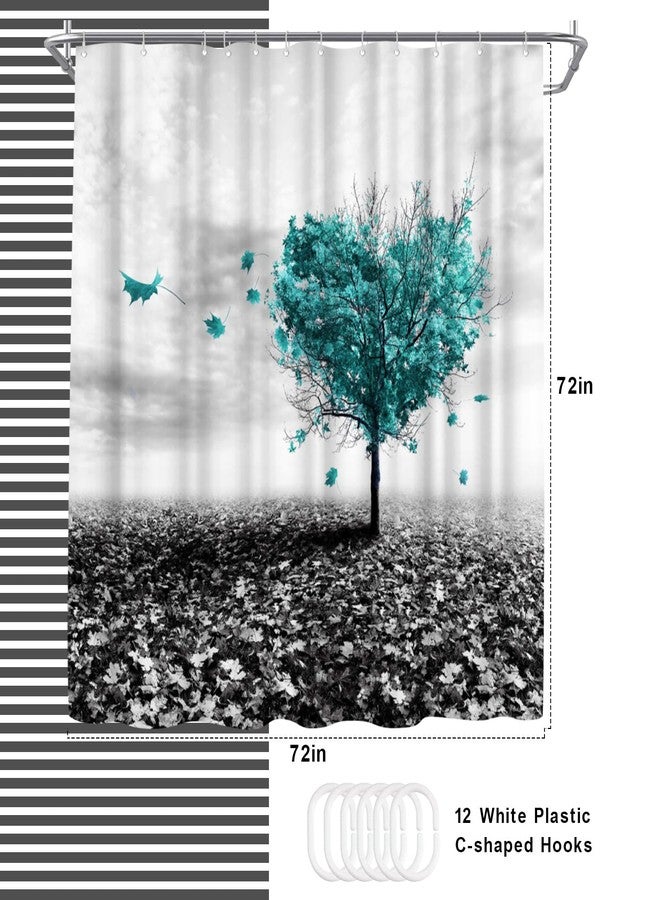 WELMECO Tree Shower Curtain Nature Heart Shaped Tree Shower Curtain 72x72inch Polyester Fabric Bathroom Decor (Teal) - Image 4