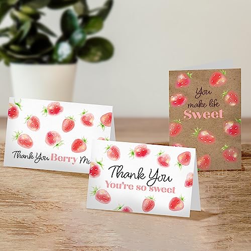 Pro Supply Global Strawberry Thank You Cards 24 Pack 4x6 Foldable Greeting Set with Envelopes Assorted 3 Designs Suitable for Expression of Gratitude Parties Celebrations Personal Writings - Image 3