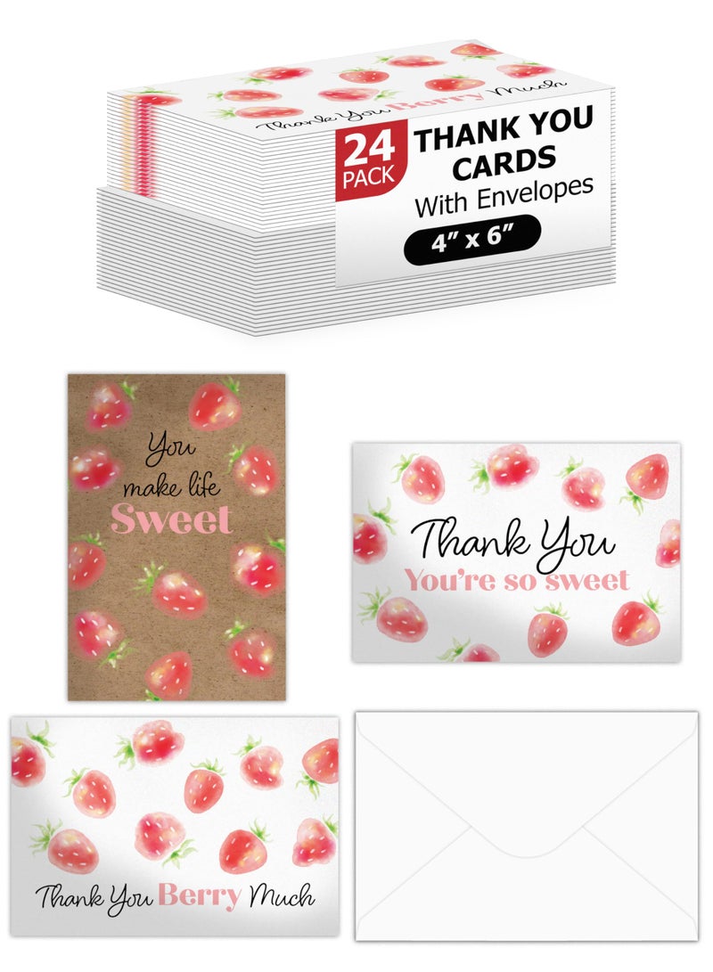 Pro Supply Global Strawberry Thank You Cards 24 Pack 4x6 Foldable Greeting Set with Envelopes Assorted 3 Designs Suitable for Expression of Gratitude Parties Celebrations Personal Writings - Image 2