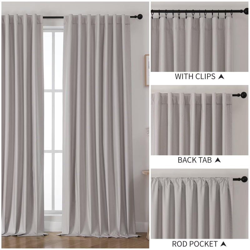 Joydeco الستائر Joydeco Linen Blackout لغرفة النوم 108 بوصات طويلة الخلفية/قضيب جيب غرفة المعيشة ثقيلة الضوضاء المعزولة الحرارية تقلل من الستائر 2 لوحات W52 X L108 Natural - Image 2