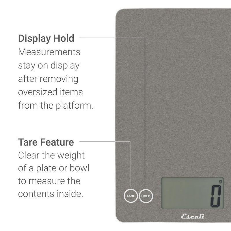 Escali Arti Glass Food Scale Digital Countertop Kitchen, Baking and Cooking Scale with Nutrition and Calorie Counter, 15-Pound Capacity, 9" x 6.5" x .75", Gray Storm - Image 2