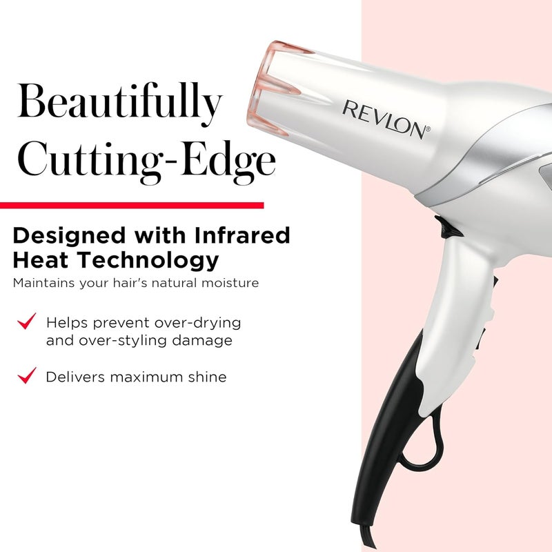 Revlon Infrared Hair Dryer with Diffuser & Concentrator - Ionic Ceramic Blow Dryer for Frizz Control, Shine, Soft Hair & Moisture Protection - 1875W Professional Salon-Quality (White) - Image 2