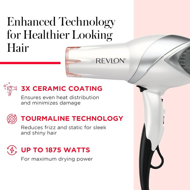 Revlon Infrared Hair Dryer with Diffuser & Concentrator - Ionic Ceramic Blow Dryer for Frizz Control, Shine, Soft Hair & Moisture Protection - 1875W Professional Salon-Quality (White) - Image 4
