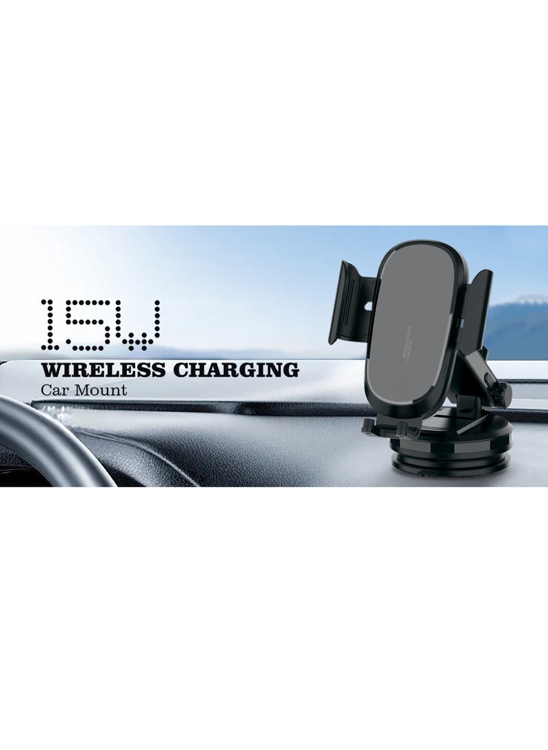 glassology - 15W Fast Wireless Car Charger Phone Mount Holder fit for iPhone 15 14 13 12 Mini Pro Max 11 Xs, Samsung Galaxy S23 Ultra S22+ S21 S20 Note 20 - Image 1
