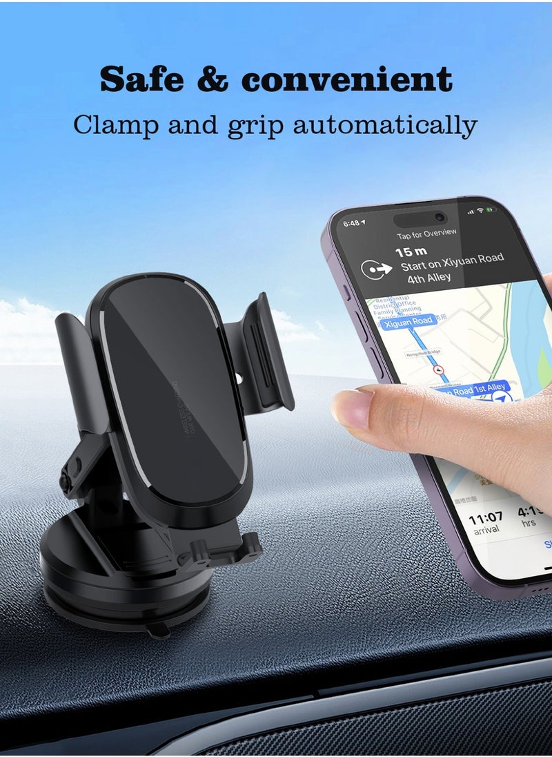 glassology - 15W Fast Wireless Car Charger Phone Mount Holder fit for iPhone 15 14 13 12 Mini Pro Max 11 Xs, Samsung Galaxy S23 Ultra S22+ S21 S20 Note 20 - Image 1