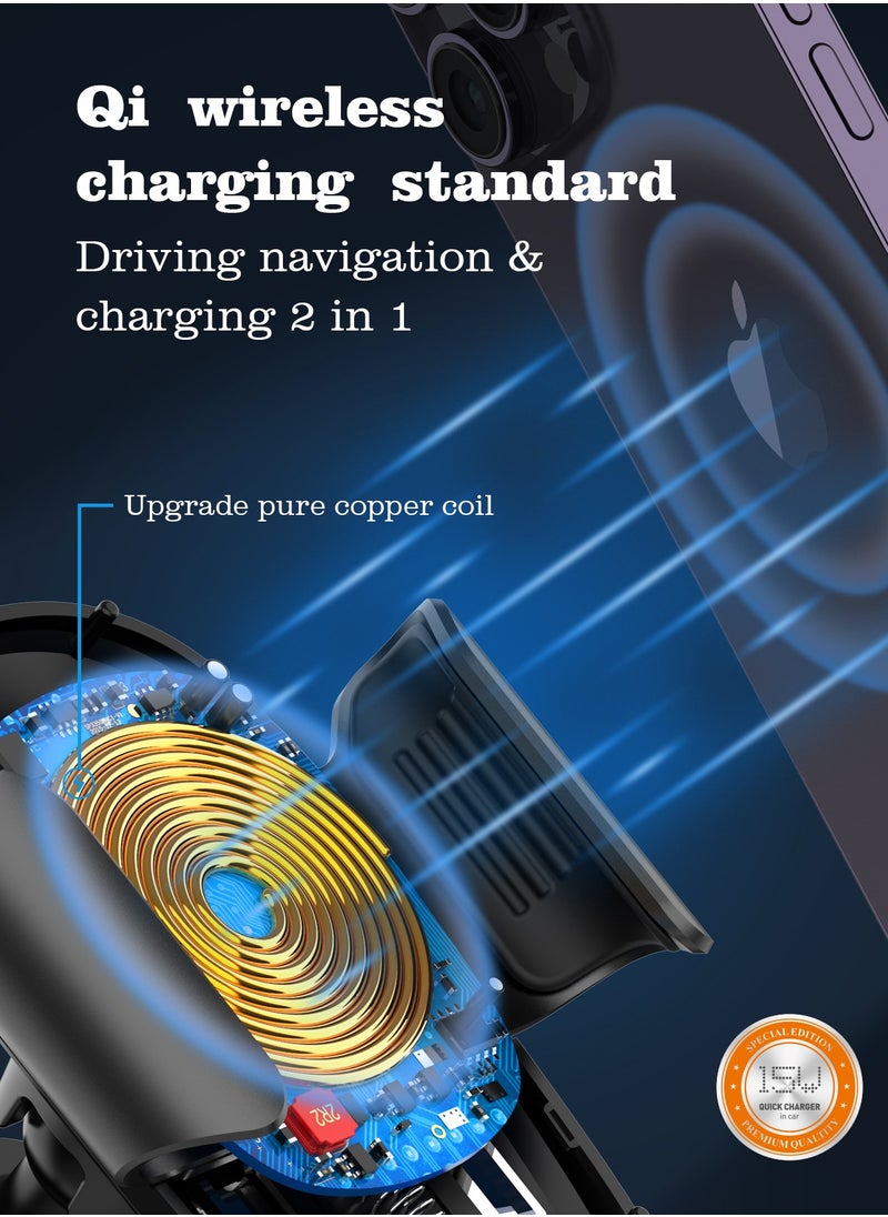 glassology - 15W Fast Wireless Car Charger Phone Mount Holder fit for iPhone 15 14 13 12 Mini Pro Max 11 Xs, Samsung Galaxy S23 Ultra S22+ S21 S20 Note 20 - Image 1