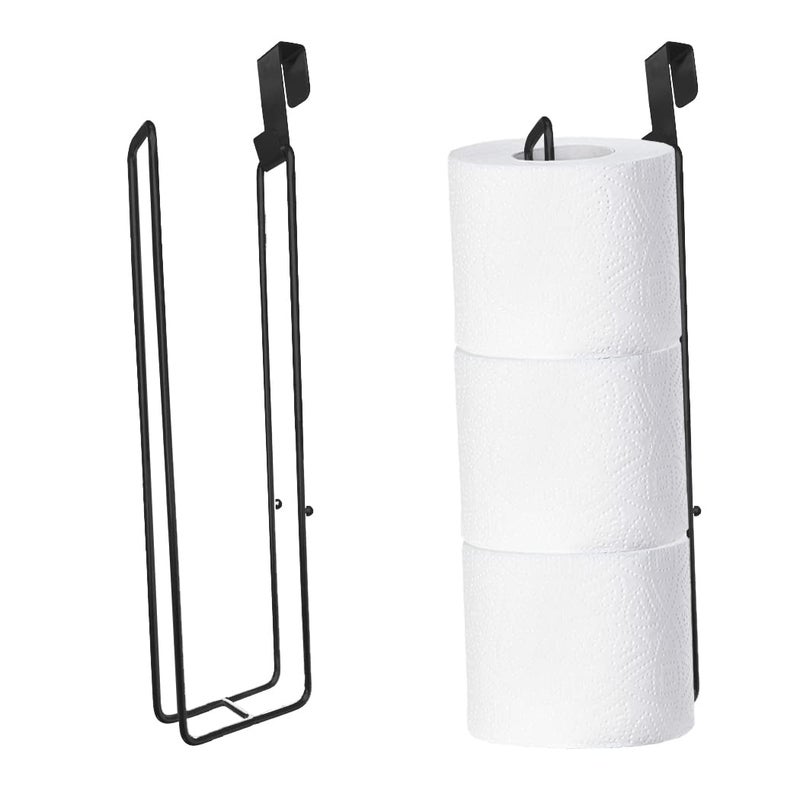 Zeadesign Black Toilet Paper Holder with Storage Extra 6 Roll Tissue  Over The Tank Toilet Paper Roll Holder Wall Mount  Matte Black Camper Accessories Tissue Holder  Small Bathroom Essential for New Home  2Pcs - Image 1