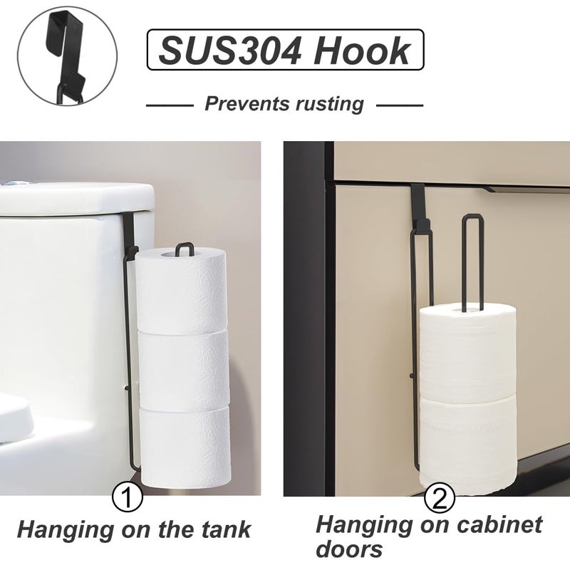 Zeadesign Black Toilet Paper Holder with Storage Extra 6 Roll Tissue  Over The Tank Toilet Paper Roll Holder Wall Mount  Matte Black Camper Accessories Tissue Holder  Small Bathroom Essential for New Home  2Pcs - Image 2