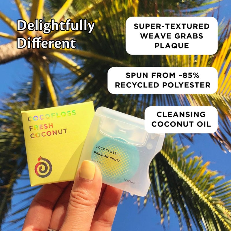 Cocofloss Woven Dental Floss, Dentist-Designed Oral Care, Coconut Scent, Waxed, Expanding, Kid-Friendly String Floss with Coconut Oil, 4 Spools (33 yd Each) - Image 2