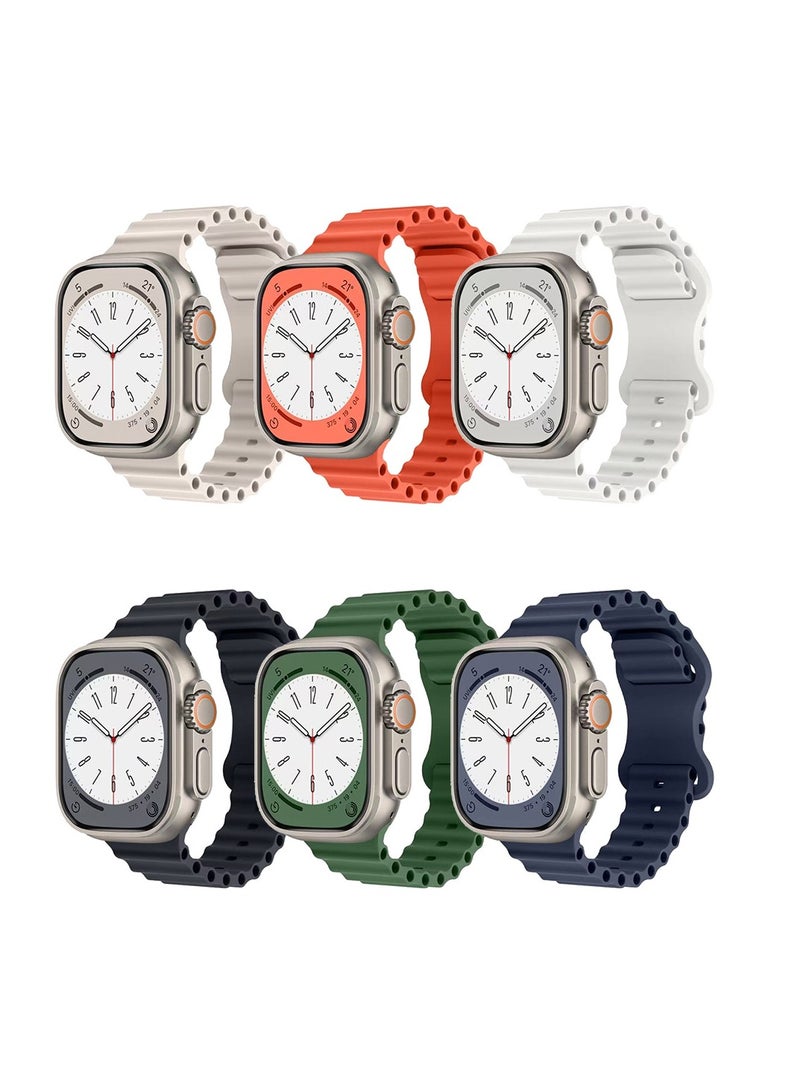 دكينج لـ Apple Watch Ultra3/2 للرجال والنساء 42mm/44mm/45mm/49mm مع 6 عبوات، حزام رياضي من السليكون بتصميم الموجة متوافق مع iWatch Ultra 3/2/1 سلسلة 10/9/8/7/6/5/4/3/2/1 SE سماء مرصعة بالنجوم/برتقالي/أبيض/أسود/أخضر/أزرق - Image 1