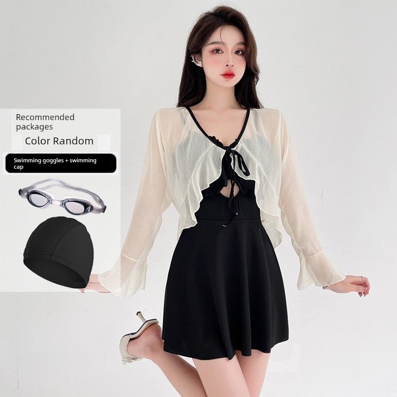 Vacation swimsuit women's jumpsuit style 2025 new long-sleeved blouse two-piece set slimming belly cover conservative hot springs - Image 4