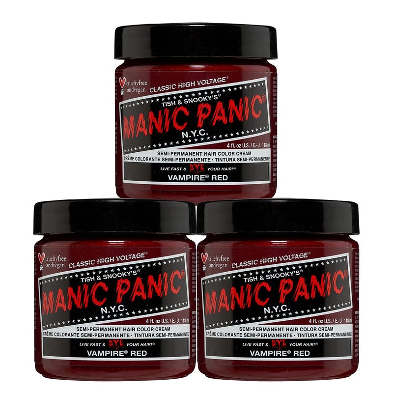MANIC PANIC Classic Vampire Red Semi Permanent Hair Color - Deep Blood Red Hair Dye for Women & Men That Lasts 4-6 Weeks - Vegan, Ammonia & Cruelty-Free - Create & Mix Custom Shades (4oz / 3pk) - Image 1