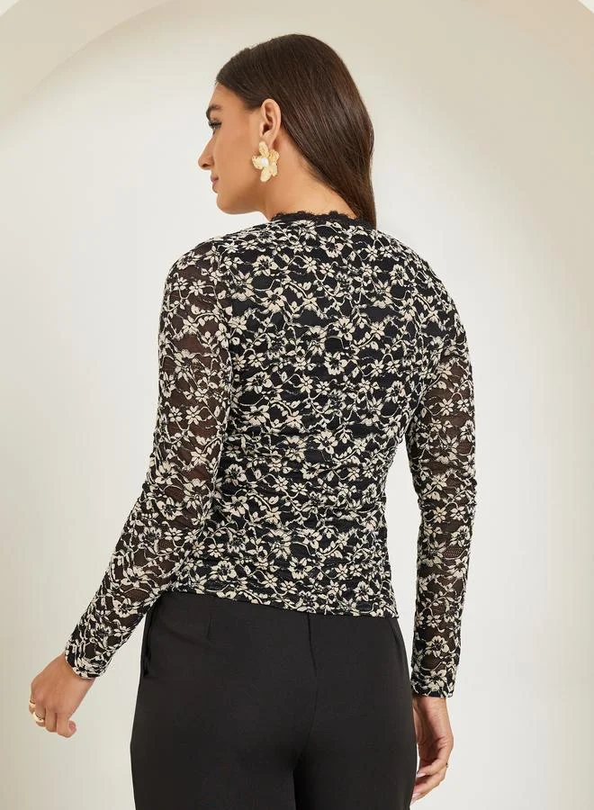 Styli Black Black Lace Long Sleeve Blouse for Women | Best Price UAE