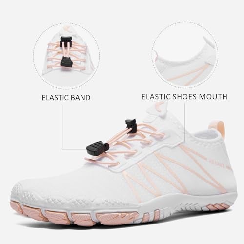 HIITAVE Water Shoes for Women Pool Aqua Shoes Slip On Beach Swim Surf Barefoots Fishing Quick-Dry Lightweight White/Pink 7.5 M US Women - Image 4