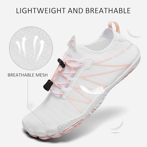 HIITAVE Water Shoes for Women Pool Aqua Shoes Slip On Beach Swim Surf Barefoots Fishing Quick-Dry Lightweight White/Pink 7.5 M US Women - Image 3