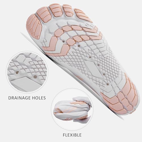 HIITAVE Water Shoes for Women Pool Aqua Shoes Slip On Beach Swim Surf Barefoots Fishing Quick-Dry Lightweight White/Pink 7.5 M US Women - Image 5