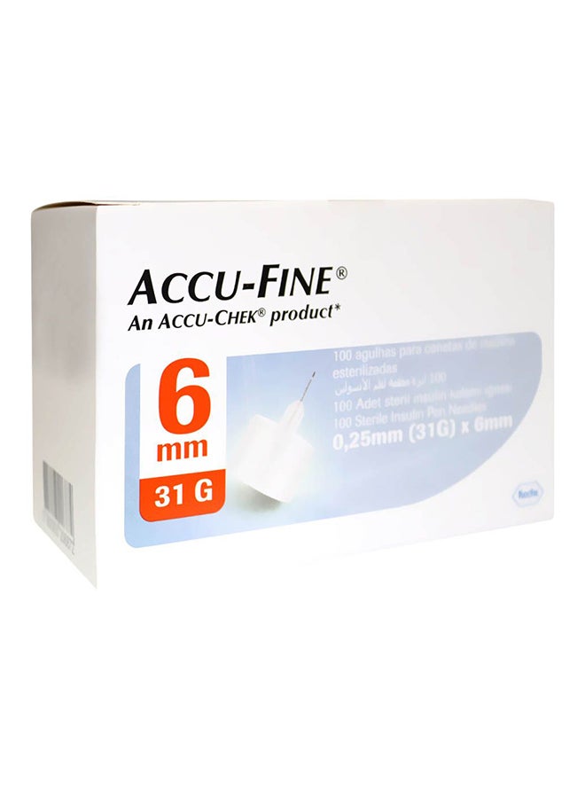 Accu-Fine Sterile Insulin Pen Needles For Diabetes & Painless Insulin Delivery 31 G X 6 Mm, Pack Of 100'S - Image 1