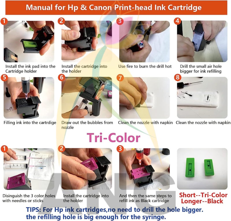 ANG Refill Ink Kit for HP DeskJet 2331 – Compatible with 805, 803, 680, 678, 818, 802, 901, 703, 704, 46, 21, 22, 27, 28, 56, 57 Ink Cartridges – with Universal Suction Tool - Image 5