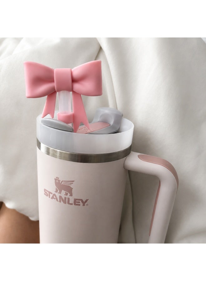 Pink Bow Straw Cover for Stanley & Owala | Reusable Silicone Straw Cap | Dust-Proof Straw Topper - Image 1