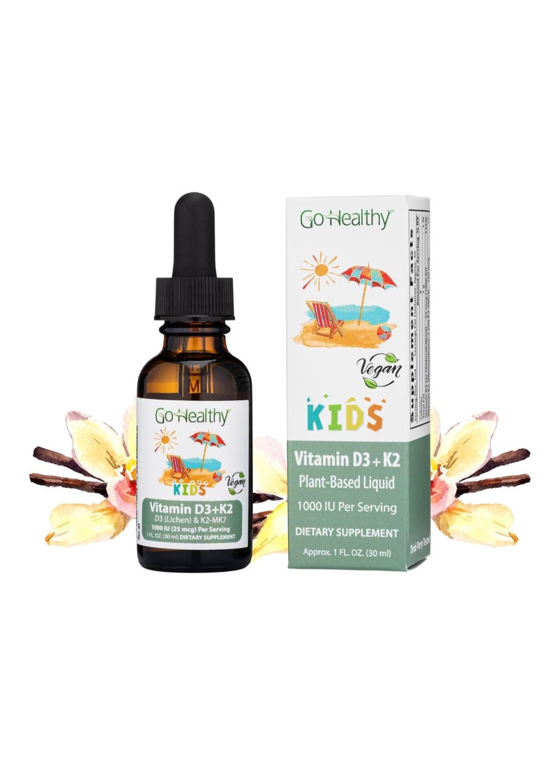 Go Healthy Natural - Vitamin D3 K2 Drops for Kids Contains 25mcg Vegan Liquid Vitamin D & 150mcg Vegan Liquid Vitamin K2 - Image 1