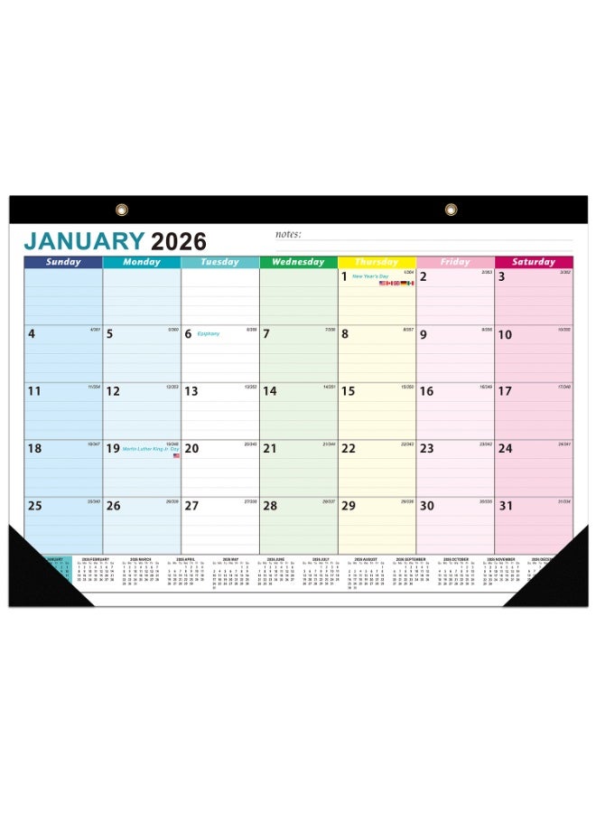سوفام تقويم الحائط 2026، 2026-2027 شهري مكتب و تقويم الحائط لمدة 18 شهرا، مصنوع من الورق السميك و المتين، مجهز مع أجهزة حماية الزاوية، قائمة القيام، من يناير 2026 إلى يونيو 2027، 43*30.5 سم، المزدوج الأسلاك ربط، كتلة كبيرة مع تواريخ جوليان - Image 1