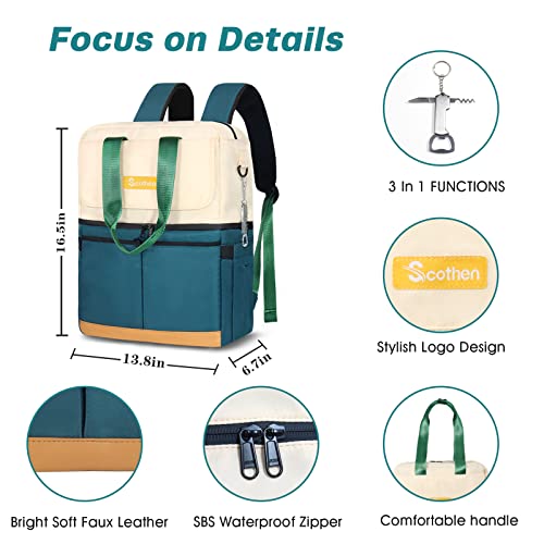 Scothen Backpack Cooler with Double Decker & 12 Ice Packs- Keeps 36 Cans Cold for Up to 8 Hours- Waterproof & Leak Proof Insulated Cooler Backpack- Stylish Cooler Bookbag for Women Travel Work Beach - Image 5