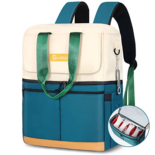 Scothen Backpack Cooler with Double Decker & 12 Ice Packs- Keeps 36 Cans Cold for Up to 8 Hours- Waterproof & Leak Proof Insulated Cooler Backpack- Stylish Cooler Bookbag for Women Travel Work Beach - Image 1