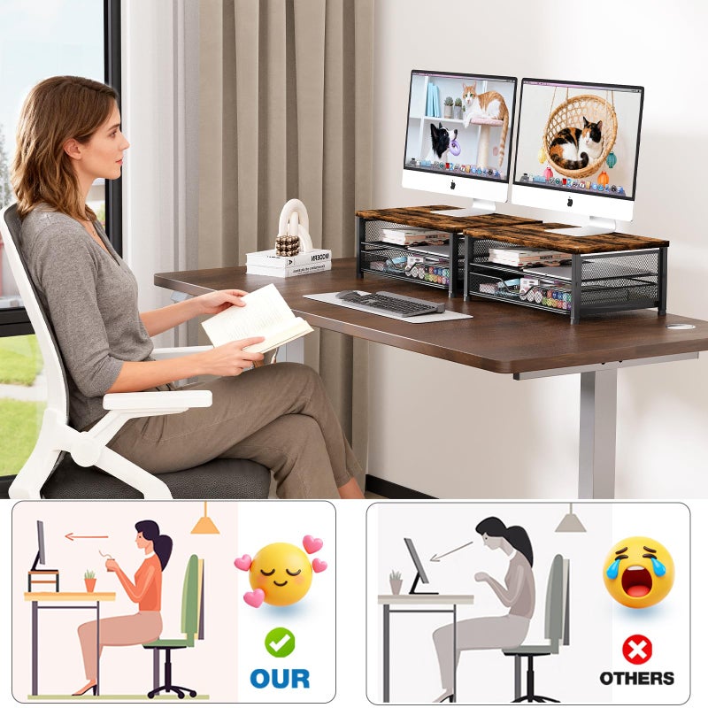 OPNICE Wood Computer Monitor Stand Riser, Desk Organizer with Drawer, Laptop Stand, Office Desk Accessories & Workspace Desktop Organizers Storage for Office Supplies(Brown) - Image 4
