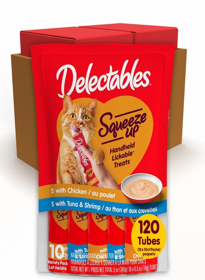 Hartz New! Delectables Squeeze Up Variety Pack, Creamy Squeezable Puree, Lickable Wet Cat Treats, Grain-Free, No Added Fillers, 0.5 Ounces Tube, 120 Tubes Total - Image 1