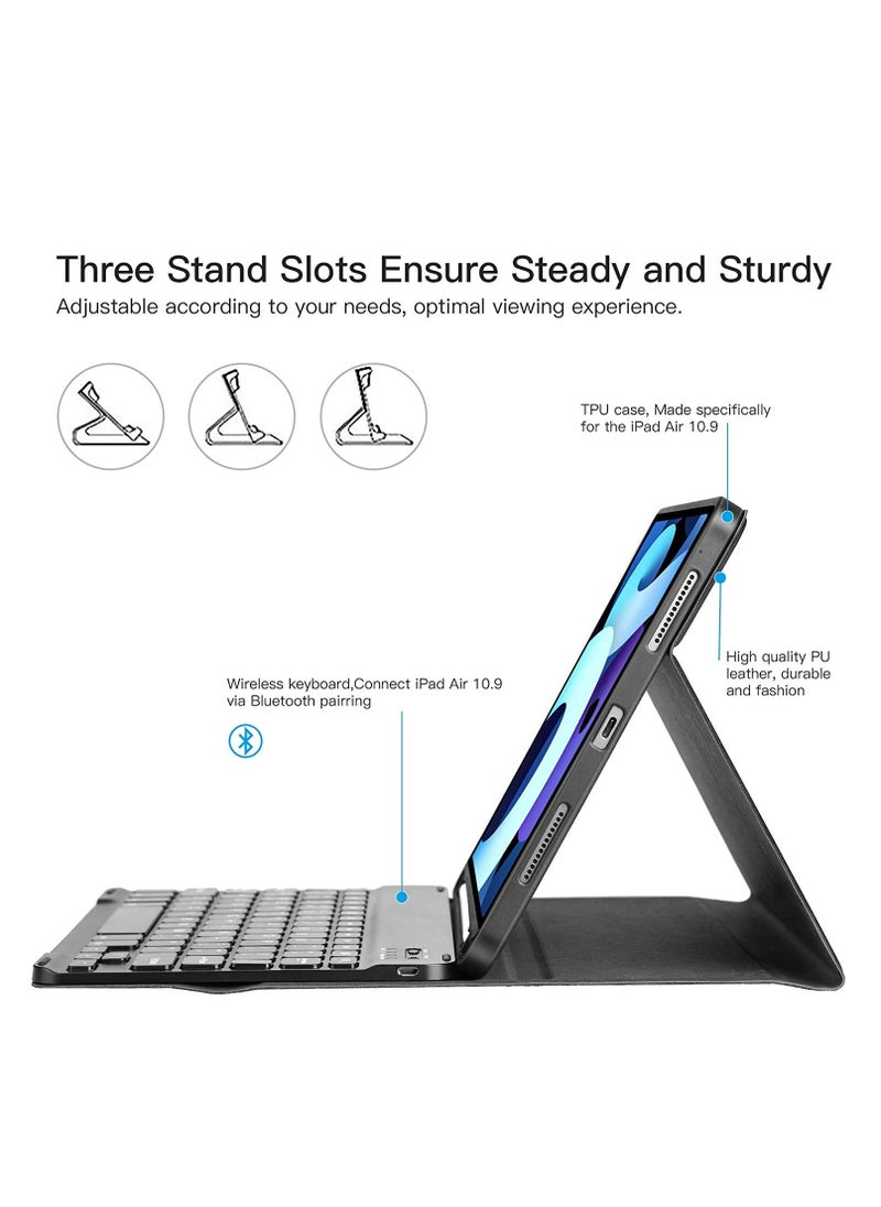 Detachable Wireless Bluetooth Keyboard and Pencil Holder Protective Case for iPad Air 4/5 10.9 Inch (2020/2022) - Stylish and Functional Design