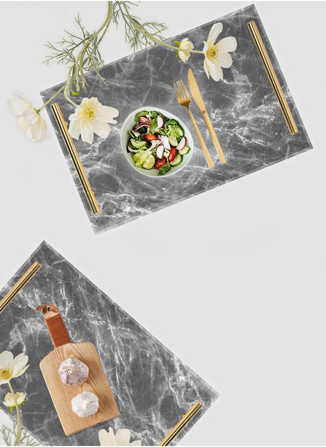 LOWHA Decorative Acrylic Serving Tray with Gold Color Metal Handles Stones Marble 20x30cm  - Image 4
