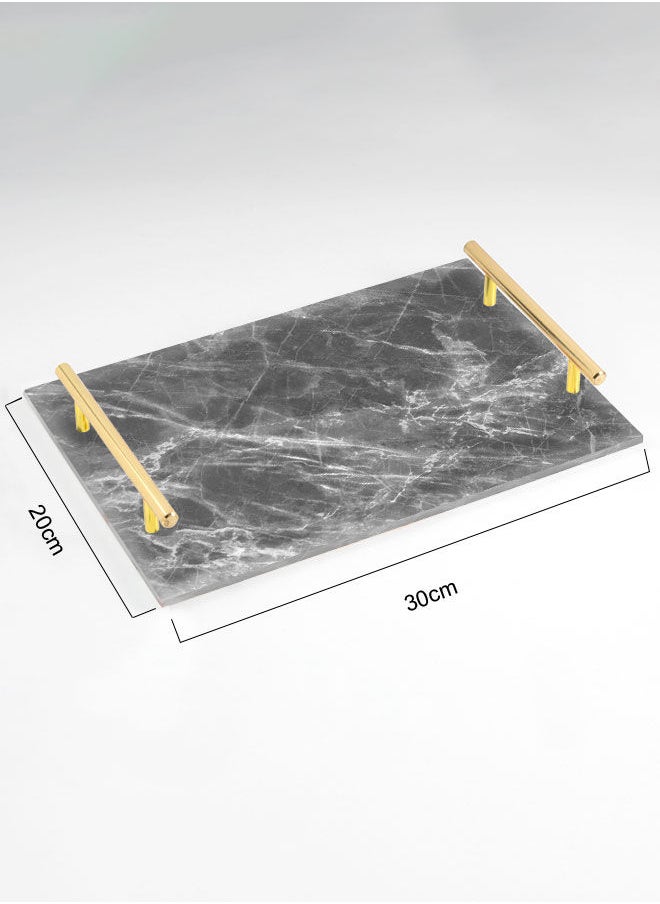 LOWHA Decorative Acrylic Serving Tray with Gold Color Metal Handles Stones Marble 20x30cm  - Image 2