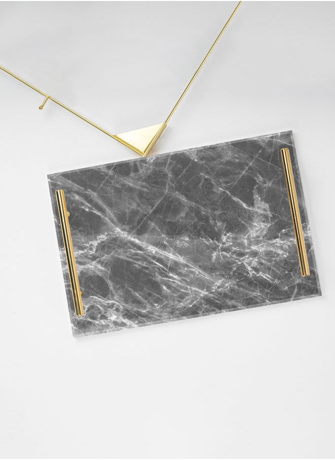 LOWHA Decorative Acrylic Serving Tray with Gold Color Metal Handles Stones Marble 20x30cm  - Image 3