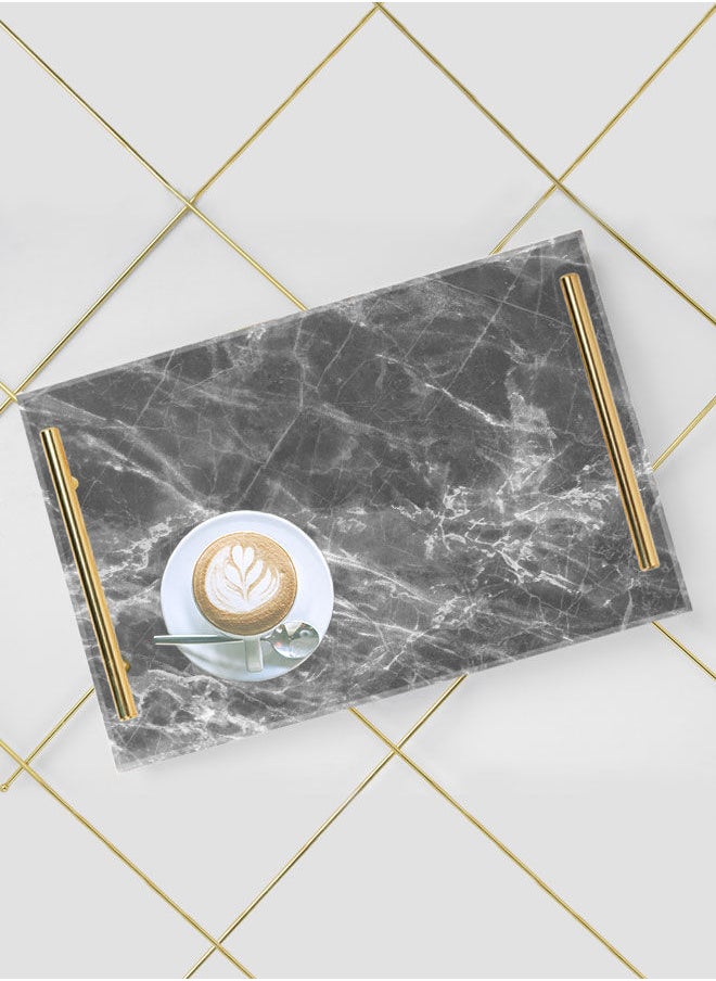 LOWHA Decorative Acrylic Serving Tray with Gold Color Metal Handles Stones Marble 20x30cm  - Image 5