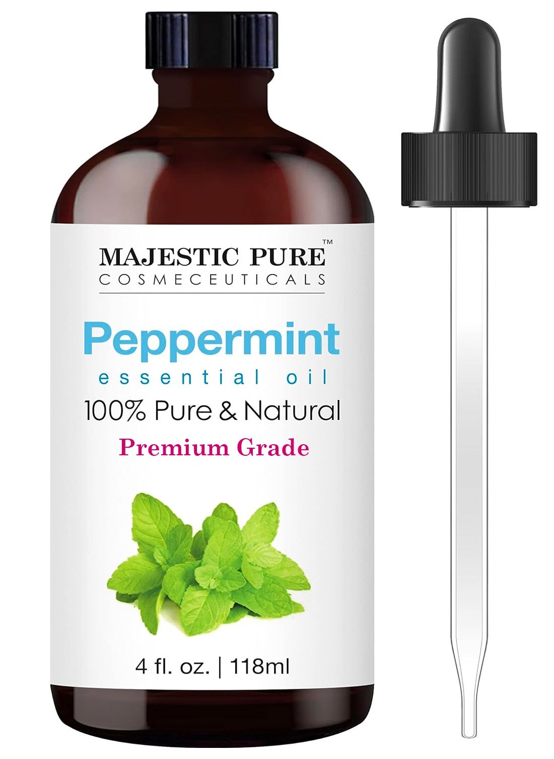 Majestic Pure Peppermint Essential Oil - 118ml,  Therapeutic Grade, Pure and Natural Premium Quality Oil, 4 fl oz 