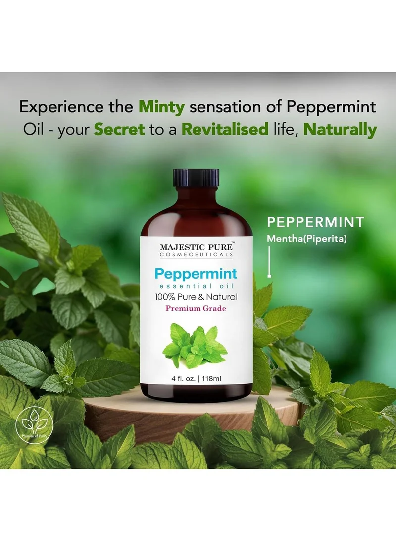 Majestic Pure Fresh Peppermint Essential Oil | 118 ml | 100% Pure and Natural Peppermint Oil | Premium Grade Essential Oils for Hair Care, Home Diffusers, Skin, Aromatherapy, Massage and Humidifiers | 100% Natural Essentials Oils for Aromatherapy, Massage, Steam inhalation, Air Freshing, Soap and Candle Making  | Best Price UAE