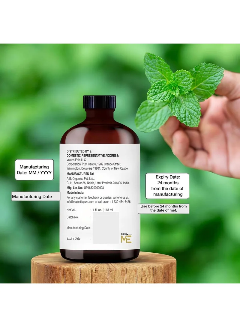 Majestic Pure Fresh Peppermint Essential Oil | 118 ml | 100% Pure and Natural Peppermint Oil | Premium Grade Essential Oils for Hair Care, Home Diffusers, Skin, Aromatherapy, Massage and Humidifiers | 100% Natural Essentials Oils for Aromatherapy, Massage, Steam inhalation, Air Freshing, Soap and Candle Making  | Best Price UAE