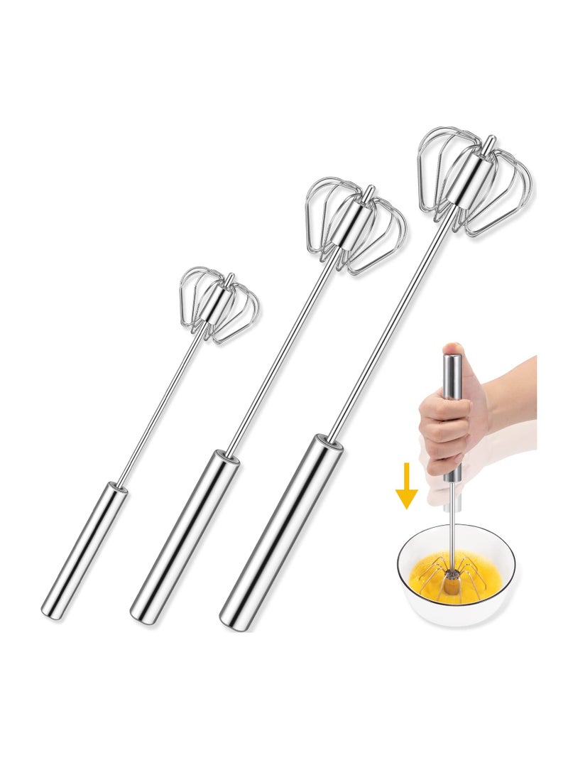 Luckam 3 Pcs Hand Push Whisk Semi Automatic Egg Stainless Steel For Home Blending Whisking Beating Stirring 14in 12in and 10in - Image 1