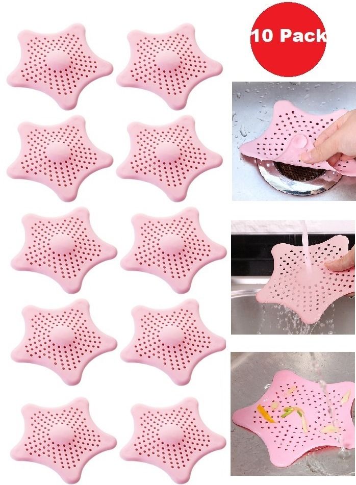 MARGOUN 10-Piece Kitchen Sink Strainer Filter Star Silicone Drain Cap Bathroom Floor Hair Catcher Anti Clogging Shower Drain Cover For Kitchen Bathroom Tub Pink - Image 1