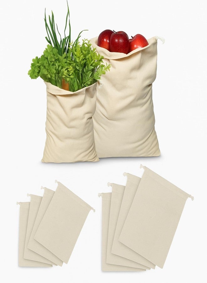 Kitdao Cotton 10 Vegetable Bags Fridge Storage Bag Sabji Fruits Pouch Refrigerator Produce bags Clothe Muslin Reusable Washable with Drawstrings 5Medium+5 Large Bag - Image 1