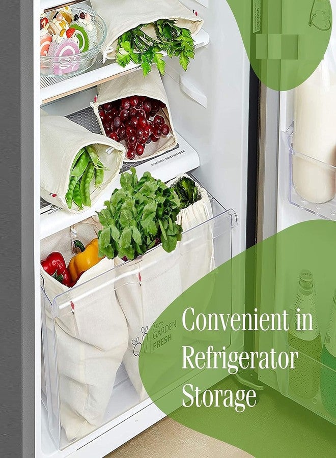 Kitdao Cotton 10 Vegetable Bags Fridge Storage Bag Sabji Fruits Pouch Refrigerator Produce bags Clothe Muslin Reusable Washable with Drawstrings 5Medium+5 Large Bag - Image 5