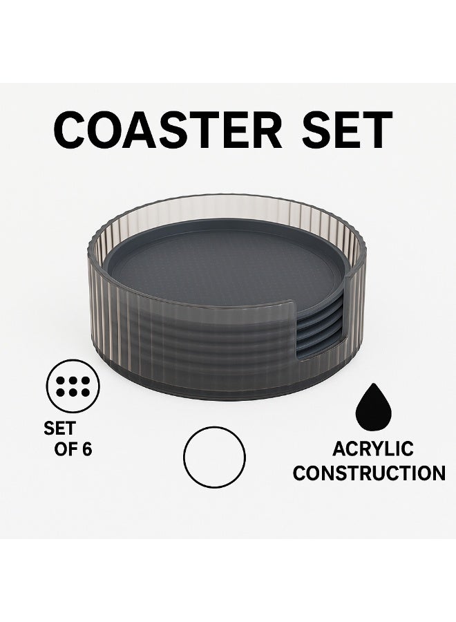 Royalford Acrylic Tea Coaster with Holder- RF12899/ Set of 6 Coasters, 11 cm Assorted Colors Set Assorted - Image 1