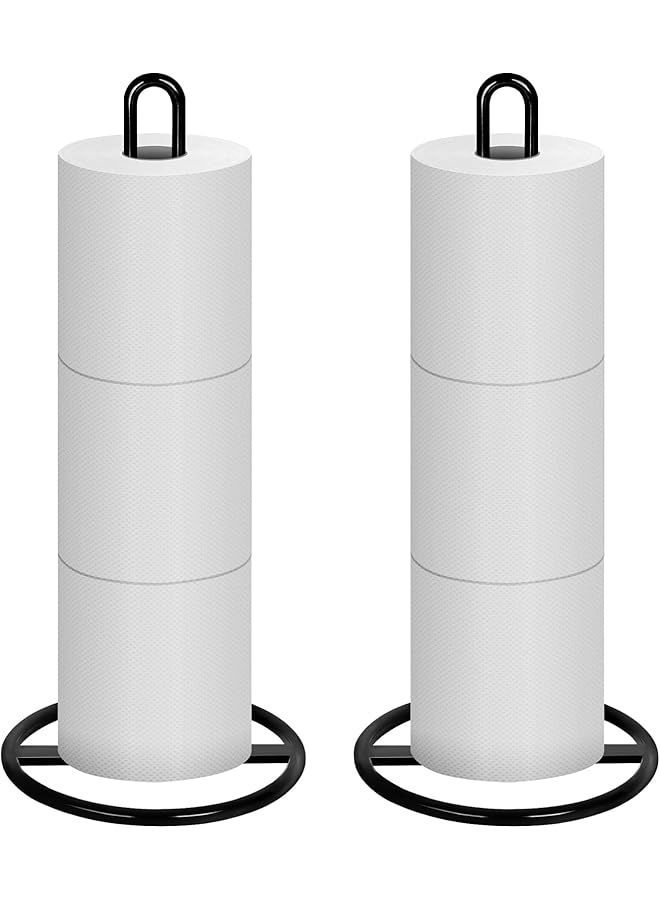 S-TOP 2 Pack Modern Bathroom Storage Stands, Steel Wire Freestanding Toilet Paper Holder, 3-Roll Capacity with Easy-Carry Handle, Raised Base Design, Black - Image 1