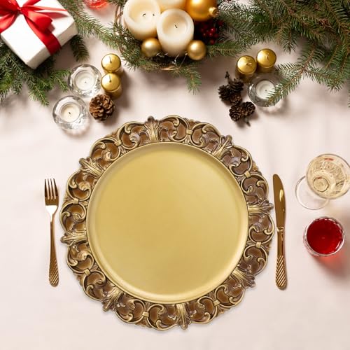 Leemxiiny Gold Charger Plates Set of 6, Decorative Table Plastic Chargers for Dinner Plates, Party, Wedding, Thanksgiving, Christmas, 11G - Image 5